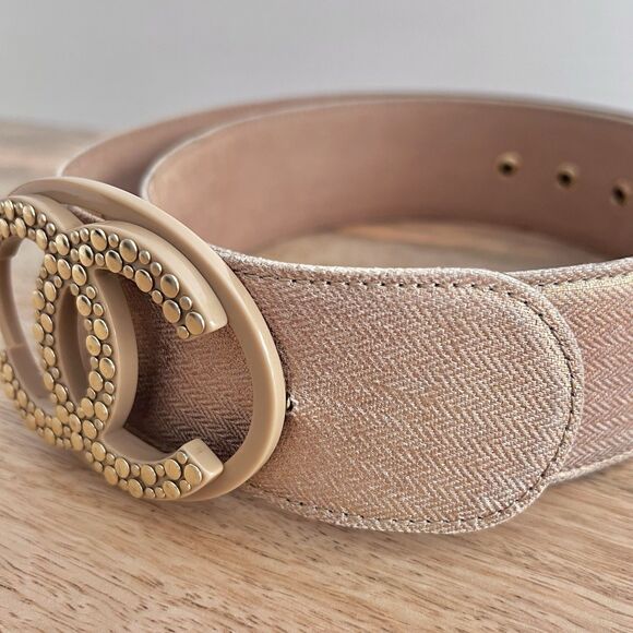 Chanel Authentic VTG 05 Womens Gold Wide Belt CC Logo Embellished Buckle Leather - Picture 7 of 16